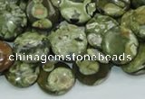CPS36 15.5 inches 12mm flat round green peacock stone beads