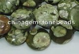 CPS37 15.5 inches 16mm flat round green peacock stone beads