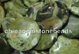 CPS38 15.5 inches 18mm flat round green peacock stone beads