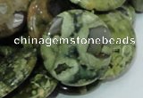 CPS39 15.5 inches 20mm flat round green peacock stone beads