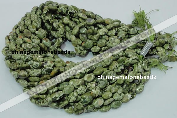 CPS42 15.5 inches 8*12mm oval green peacock stone beads wholesale