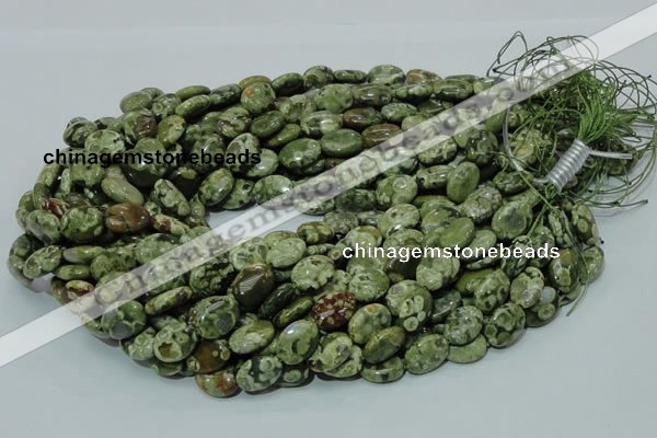 CPS43 15.5 inches 10*14mm oval green peacock stone beads wholesale