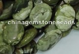 CPS45 15.5 inches 14*18mm oval green peacock stone beads wholesale