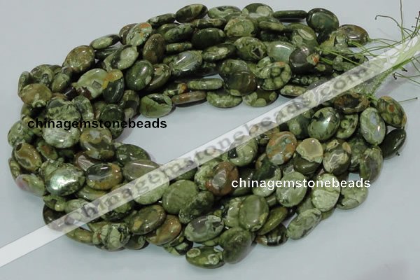 CPS45 15.5 inches 14*18mm oval green peacock stone beads wholesale