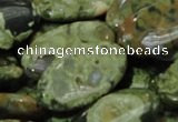 CPS46 15.5 inches 15*30mm oval green peacock stone beads wholesale