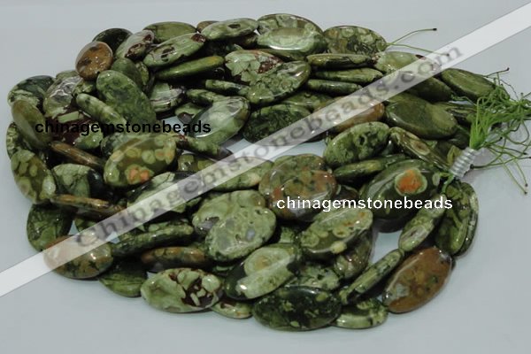 CPS46 15.5 inches 15*30mm oval green peacock stone beads wholesale