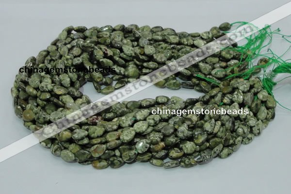 CPS47 15.5 inches 8*12mm flat teardrop green peacock stone beads