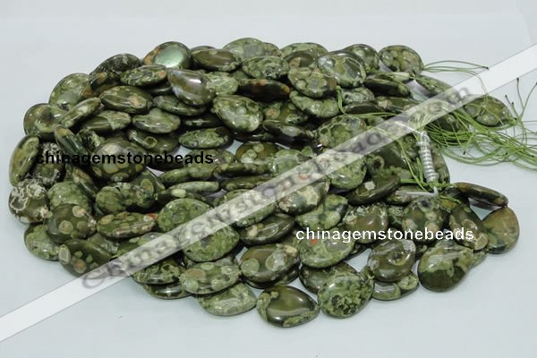 CPS48 15.5 inches 18*25mm flat teardrop green peacock stone beads
