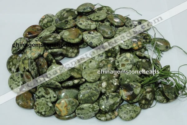 CPS49 15.5 inches 22*30mm flat teardrop green peacock stone beads