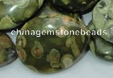 CPS50 15.5 inches 30*40mm flat teardrop green peacock stone beads