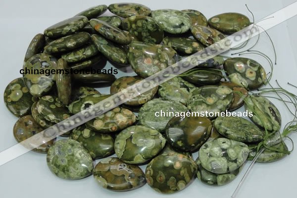 CPS50 15.5 inches 30*40mm flat teardrop green peacock stone beads