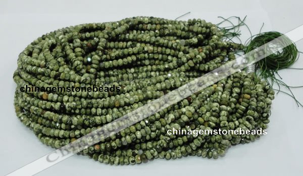 CPS51 15.5 inches 4*6mm faceted rondelle green peacock stone beads