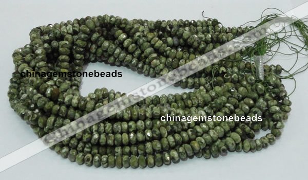 CPS52 15.5 inches 5*8mm faceted rondelle green peacock stone beads