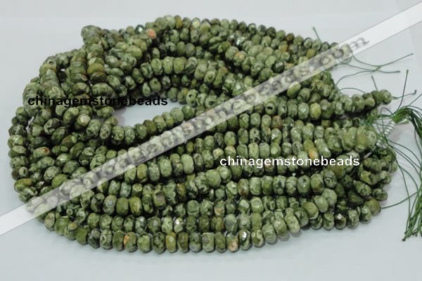 CPS53 15.5 inches 6*10mm faceted rondelle green peacock stone beads