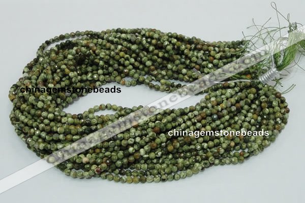 CPS54 15.5 inches 4mm faceted round green peacock stone beads