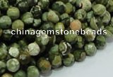 CPS56 15.5 inches 8mm faceted round green peacock stone beads