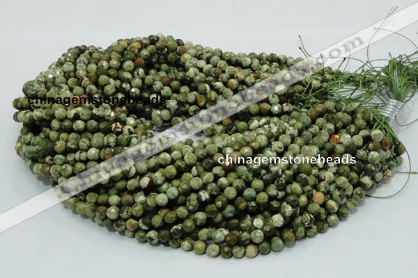 CPS56 15.5 inches 8mm faceted round green peacock stone beads