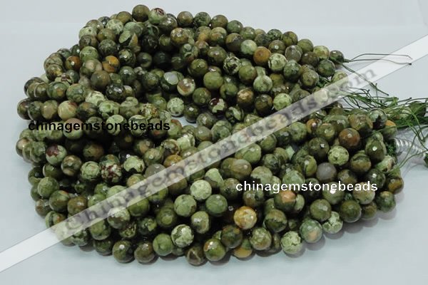 CPS57 15.5 inches 10mm faceted round green peacock stone beads