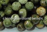 CPS58 15.5 inches 12mm faceted round green peacock stone beads