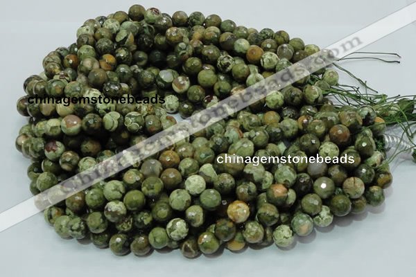 CPS58 15.5 inches 12mm faceted round green peacock stone beads