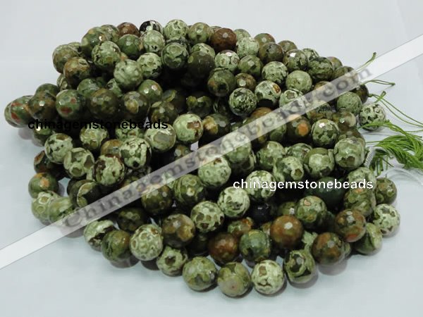 CPS60 15.5 inches 18mm faceted round green peacock stone beads