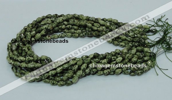 CPS62 15.5 inches 6*8mm faceted teardrop green peacock stone beads