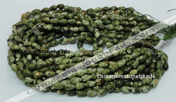 CPS63 15.5 inches 8*12mm faceted teardrop green peacock stone beads