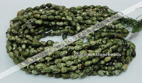 CPS64 15.5 inches 10*14mm faceted teardrop green peacock stone beads