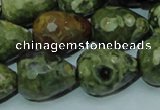 CPS65 15.5 inches 15*20mm faceted teardrop green peacock stone beads