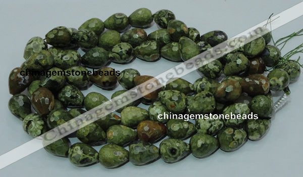 CPS65 15.5 inches 15*20mm faceted teardrop green peacock stone beads