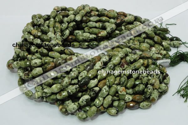 CPS67 15.5 inches 8*13mm faceted rice green peacock stone beads