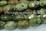 CPS68 15.5 inches 10*15mm faceted rice green peacock stone beads