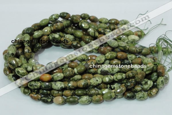 CPS68 15.5 inches 10*15mm faceted rice green peacock stone beads