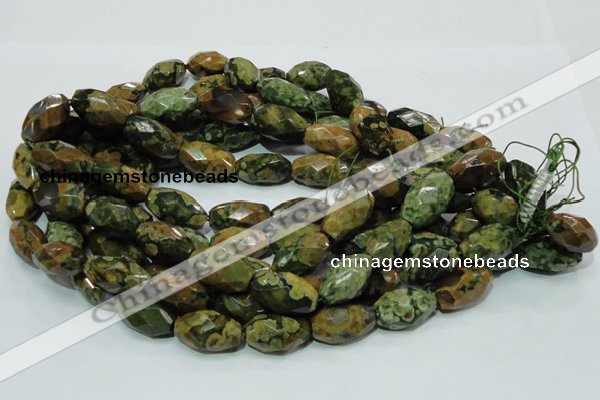 CPS69 15.5 inches 15*25mm faceted rice green peacock stone beads