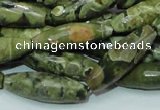 CPS70 15.5 inches 10*30mm faceted rice green peacock stone beads