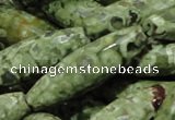 CPS71 15.5 inches 12*40mm faceted rice green peacock stone beads