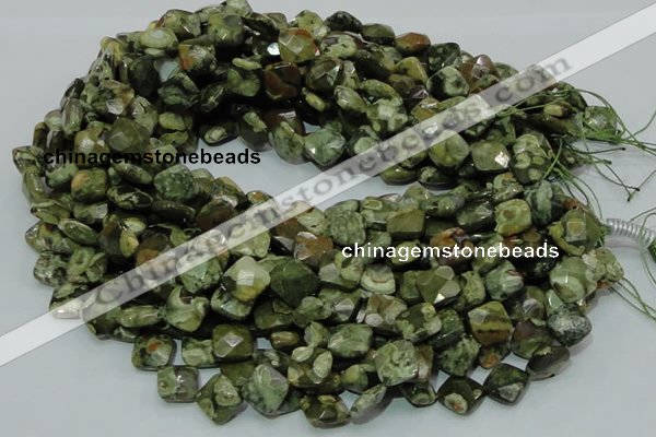 CPS73 15.5 inches 12*12mm faceted rhombic green peacock stone beads