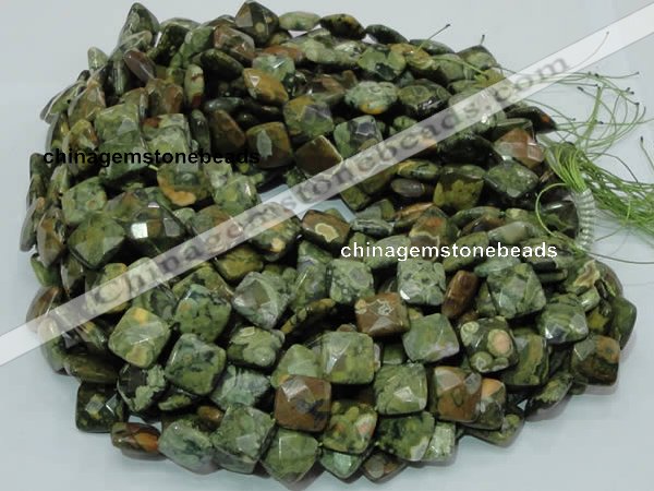 CPS74 15.5 inches 15*15mm faceted rhombic green peacock stone beads