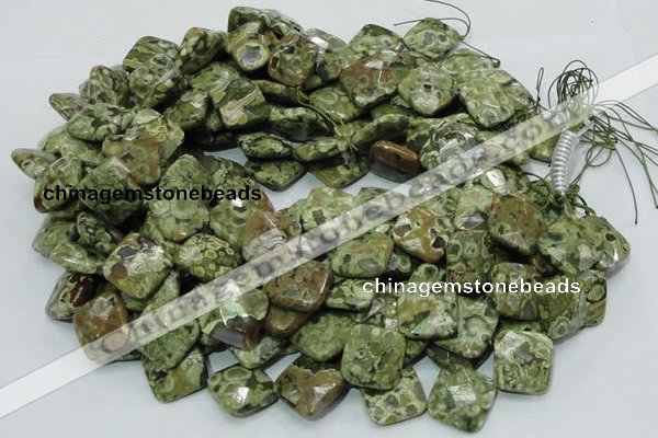 CPS75 15.5 inches 20*20mm faceted rhombic green peacock stone beads