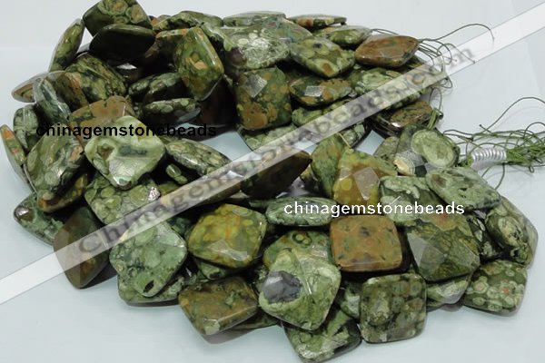 CPS76 15.5 inches 25*25mm faceted rhombic green peacock stone beads