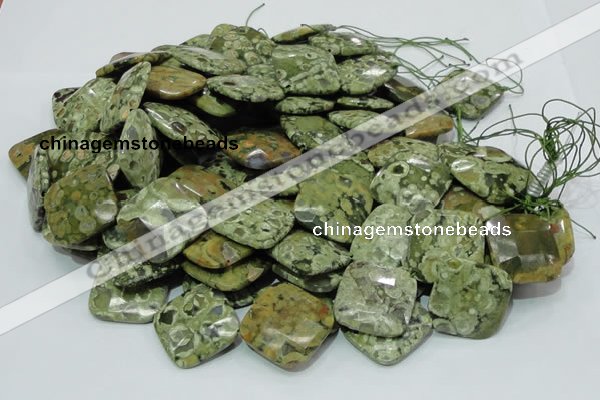 CPS77 15.5 inches 30*30mm faceted rhombic green peacock stone beads