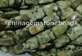 CPS78 15.5 inches 10*14mm faceted rectangle green peacock stone beads