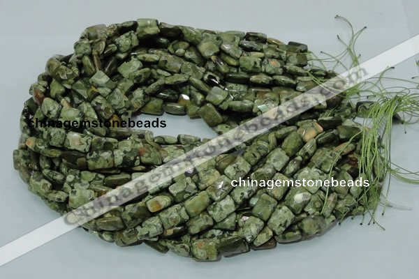 CPS78 15.5 inches 10*14mm faceted rectangle green peacock stone beads