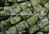 CPS79 15.5 inches 13*18mm faceted rectangle green peacock stone beads