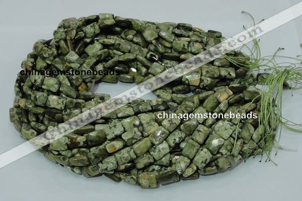 CPS79 15.5 inches 13*18mm faceted rectangle green peacock stone beads