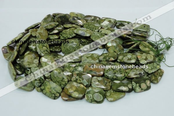 CPS80 15.5 inches 15*20mm faceted rectangle green peacock stone beads