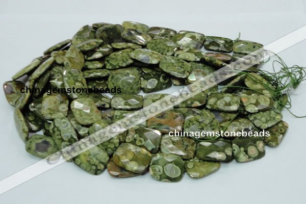 CPS81 15.5 inches 18*25mm faceted rectangle green peacock stone beads