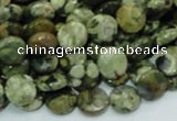 CPS83 15.5 inches 10mm faceted flat round green peacock stone beads