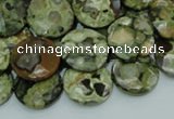 CPS86 15.5 inches 16mm faceted flat round green peacock stone beads