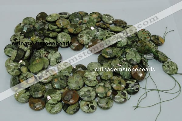 CPS86 15.5 inches 16mm faceted flat round green peacock stone beads